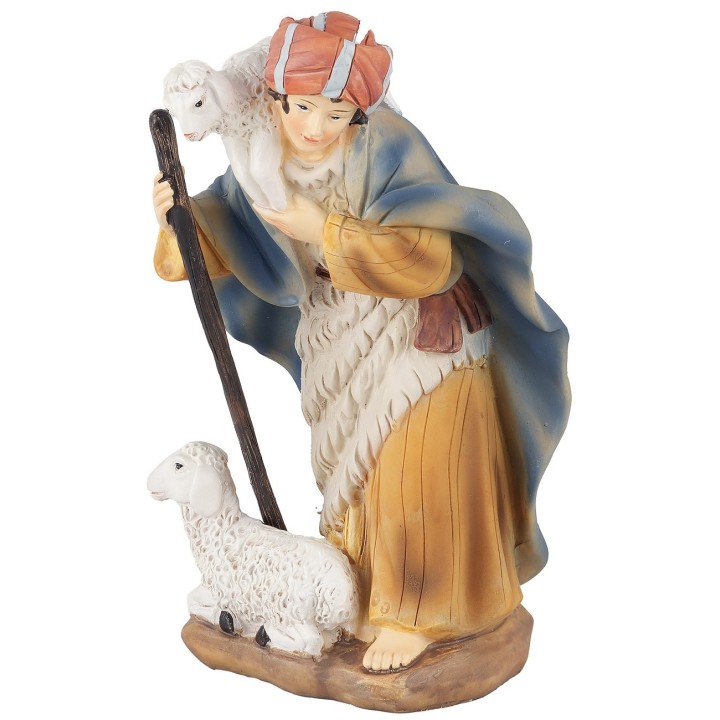 Pastorello con pecore in resina 15 cm