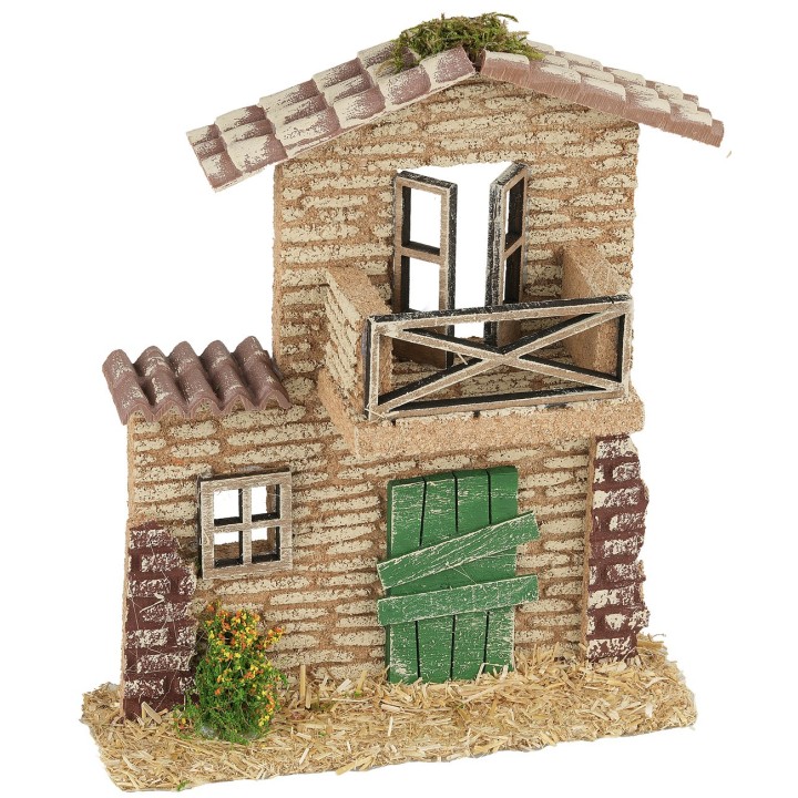 Facade of a house with a balcony, dimensions 17x6x20 cm
