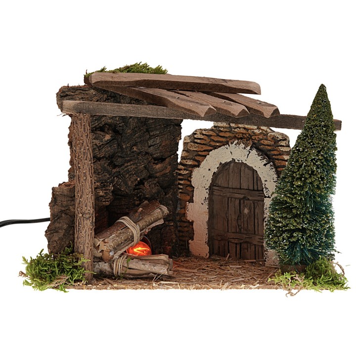 Fuoco funzionante con porticato e arco cm 24x13x16 h