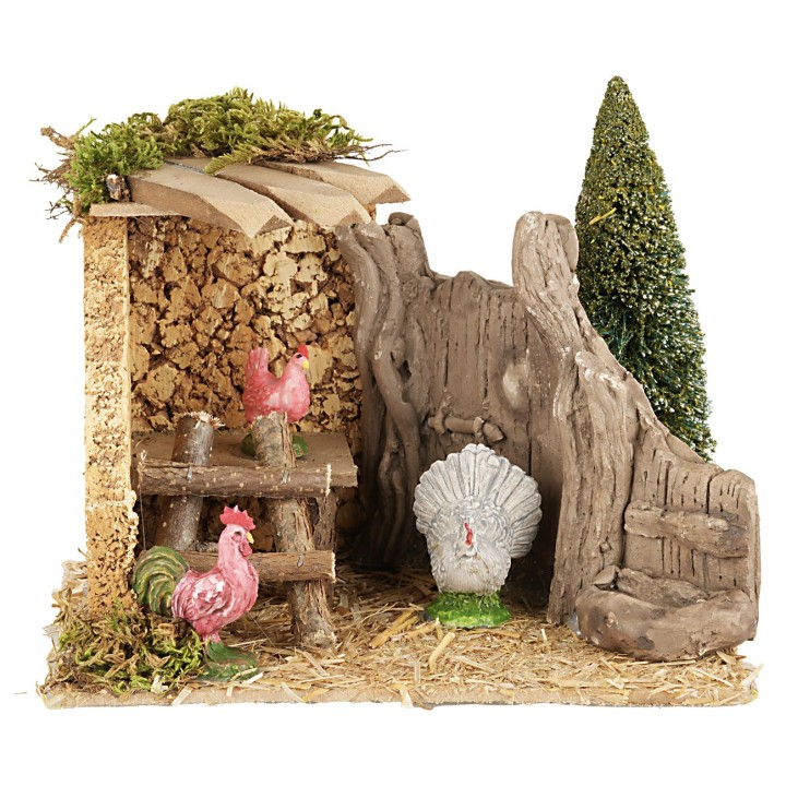 Gallinero con animales de corral cm 18x14x14 h