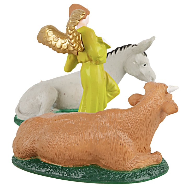 Set asino bue e Angelo Gloria per Presepe 9 cm