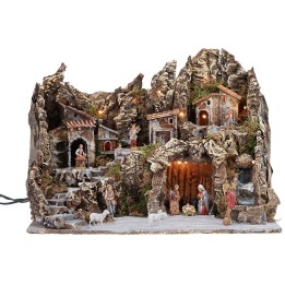 Nacimiento iluminado con horno y cascada funcional completo de