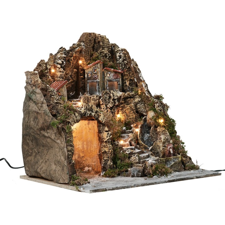 Pesebre iluminado con cascada y fuente funcional cm 45x40x45 h