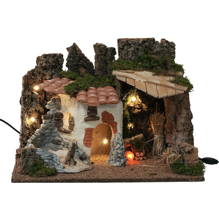 Countryside setting illuminated with fire cm 39x28x27h