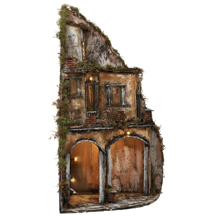 Presepe illuminato ad angolo con fontana cm 43x43x82 h