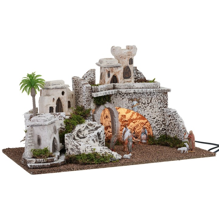 Palestinian-style illuminated nativity scene with Landi