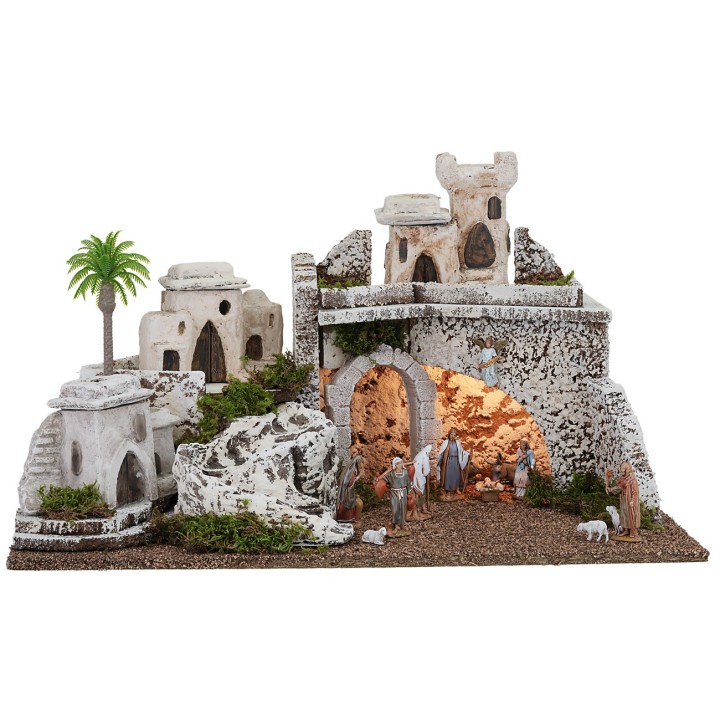 Palestinian-style illuminated nativity scene with Landi