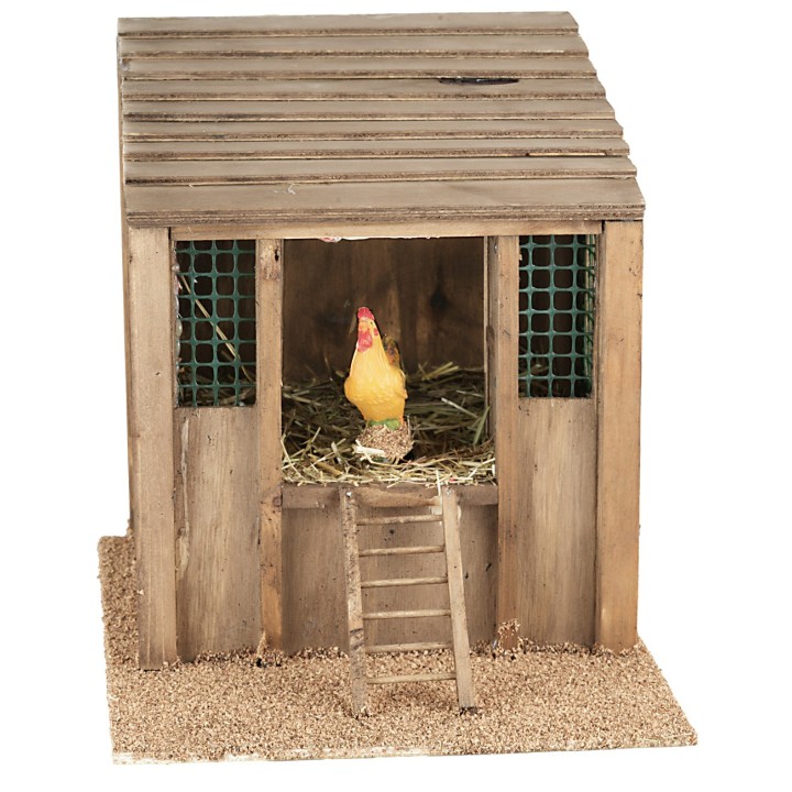 Gallinero iluminado con gallo en movimiento de 24x34x27 cm.