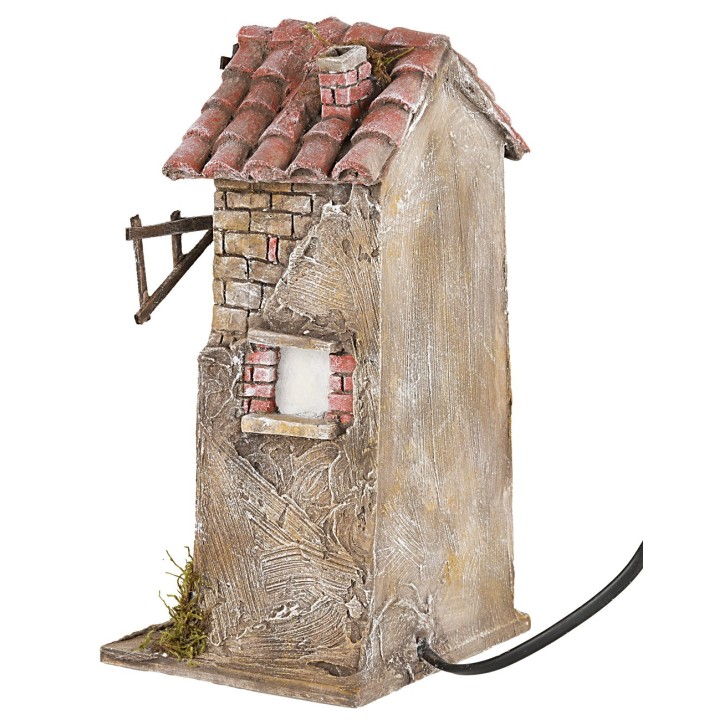Mulino a vento con pale in legno funzionante cm 14x12x24,5 h
