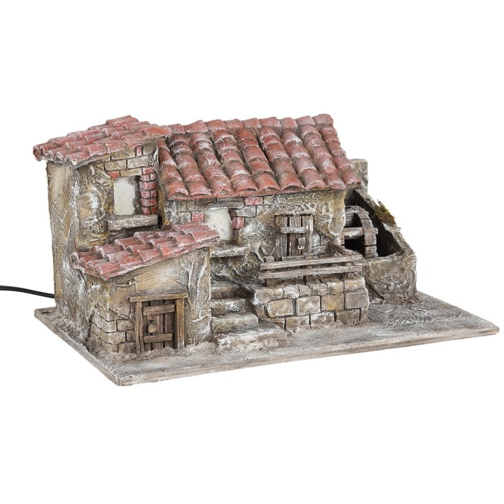 Casona con molino de agua en movimiento de 32x20x18 cm h