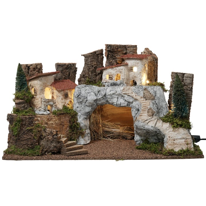 Presepe con grotta in pietra cm 59x34x33 h