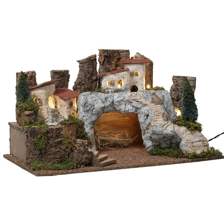 Nativity scene with stone cave cm 59x34x33 h