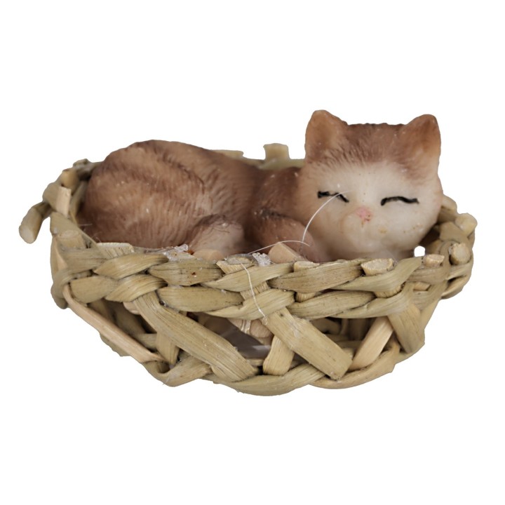 Cat in assorted patterns sleeping in a basket Ø 4 cm