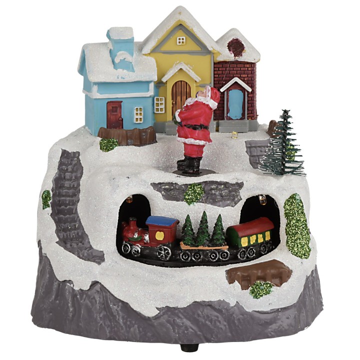 Pueblo con Papá Noel y tren completo de luces y sonidos cm