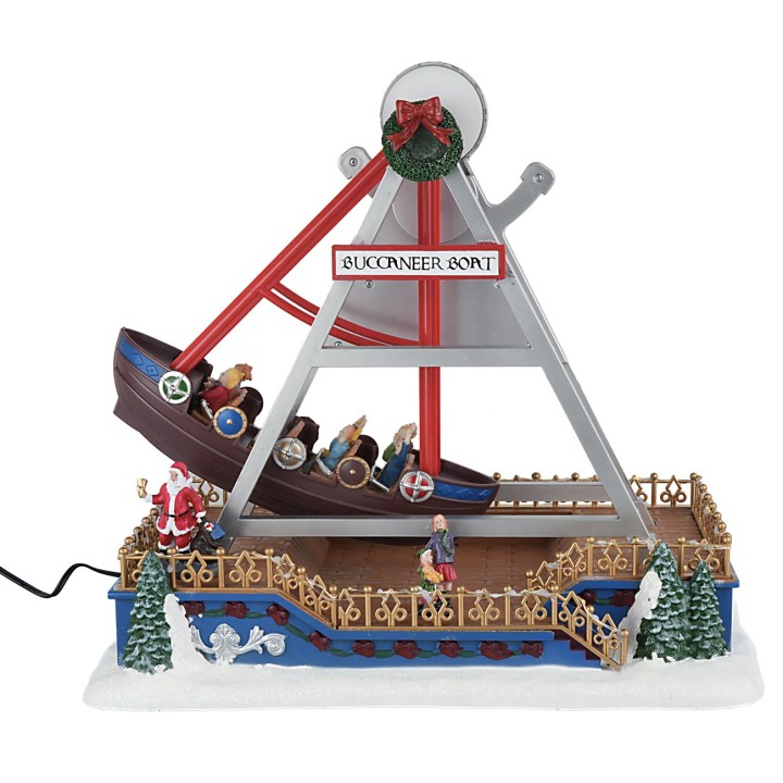 Carrusel navideño con barco oscilante completo de luces y