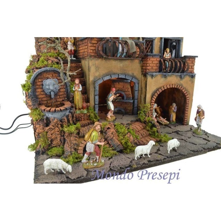 Crib complete with statues Landi lit, with a fountain and oven