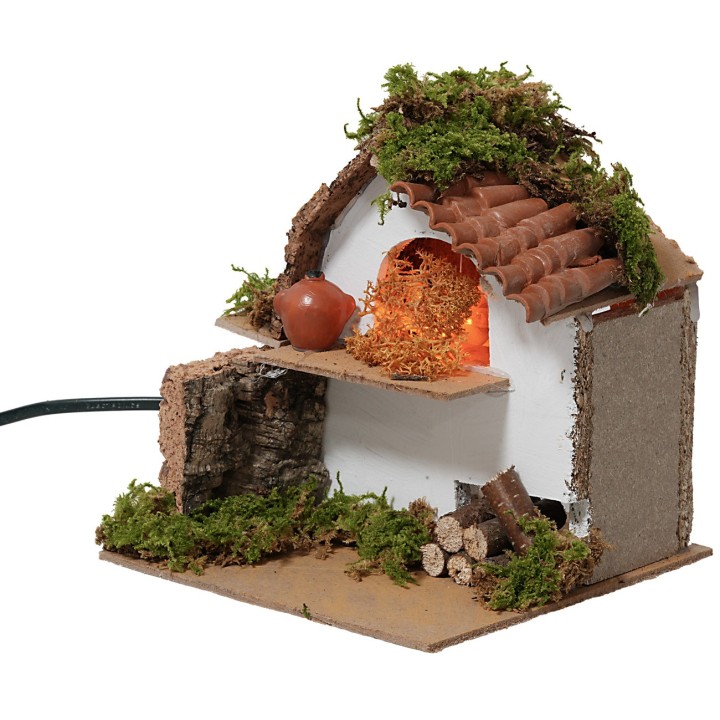 Oven with working flame fire effect, dimensions 15x15x14.5 cm h