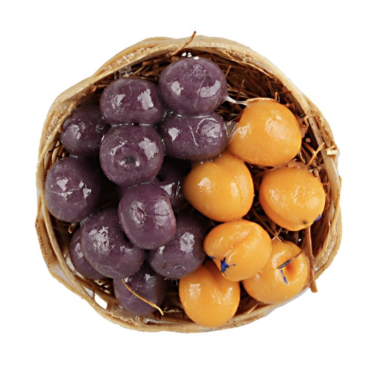 Cesto di vimini con albicocche e prugne cm Ø 2,5x2 h