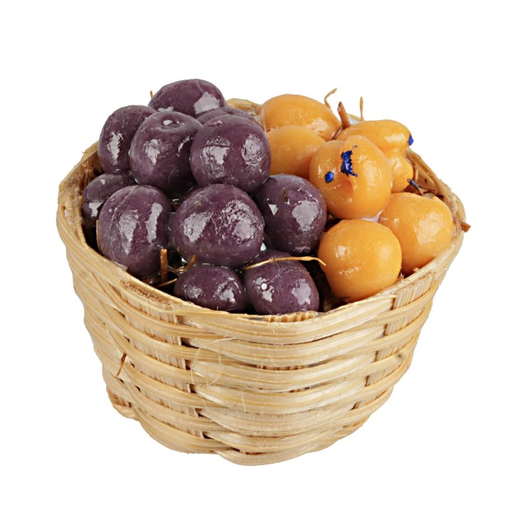 Cesta de mimbre con albaricoques y ciruelas cm Ø 2,5x2 h