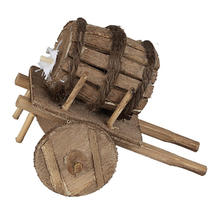 Carro de madera con barril cm 8x5x6 h