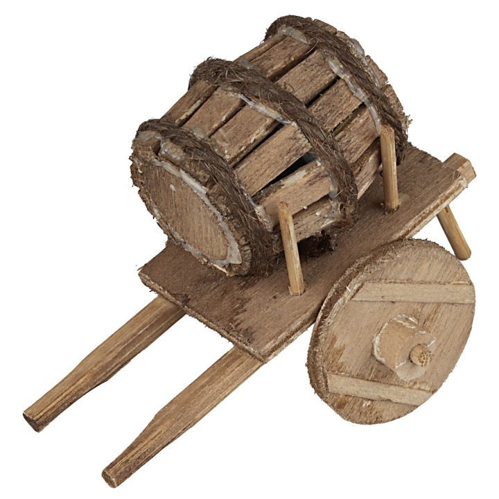 Carro de madera con barril cm 8x5x6 h