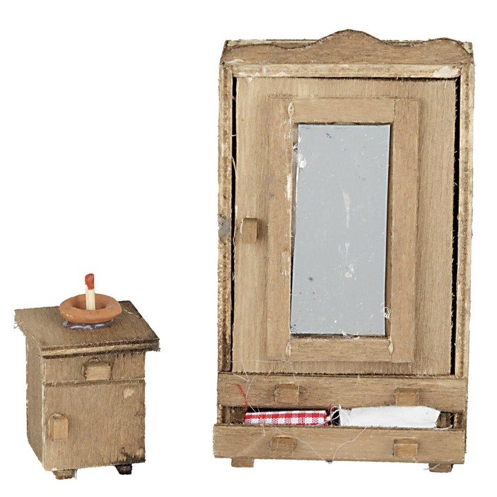 Wooden wardrobe and bedside table set