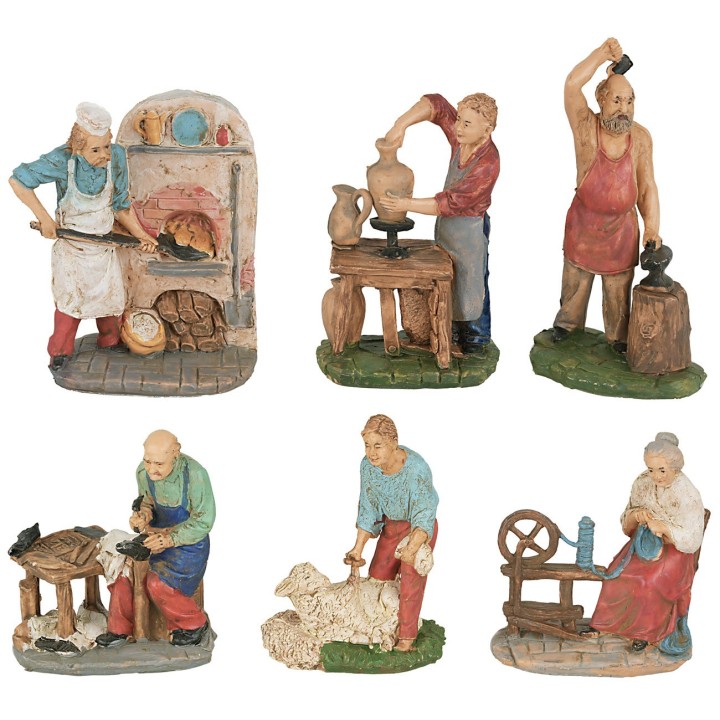 Set 6 statuine a lavoro 10 cm per presepe