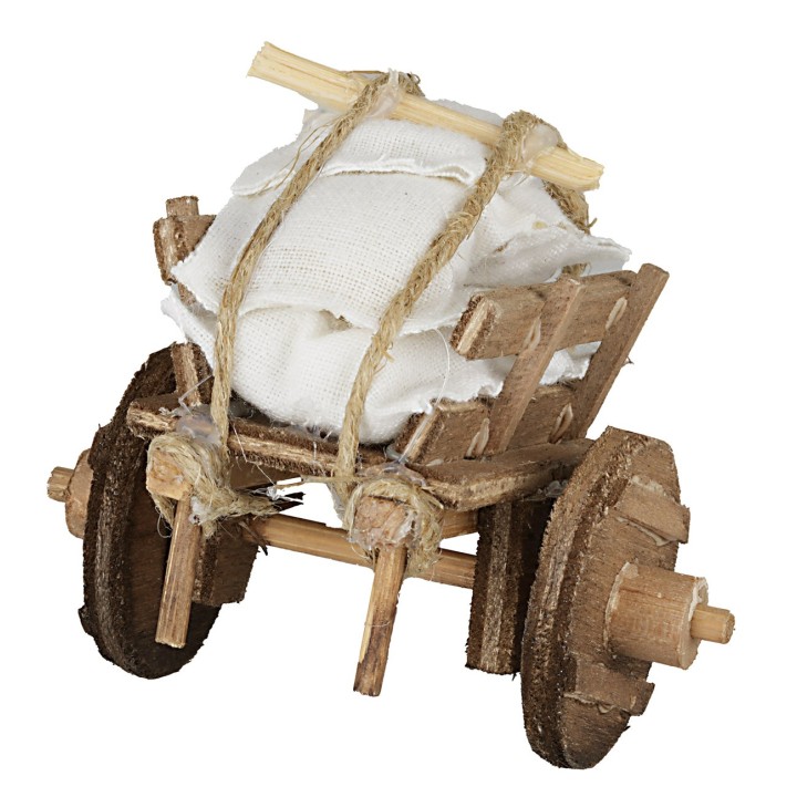 Carro de madera con sacos cm 8x7x6 h