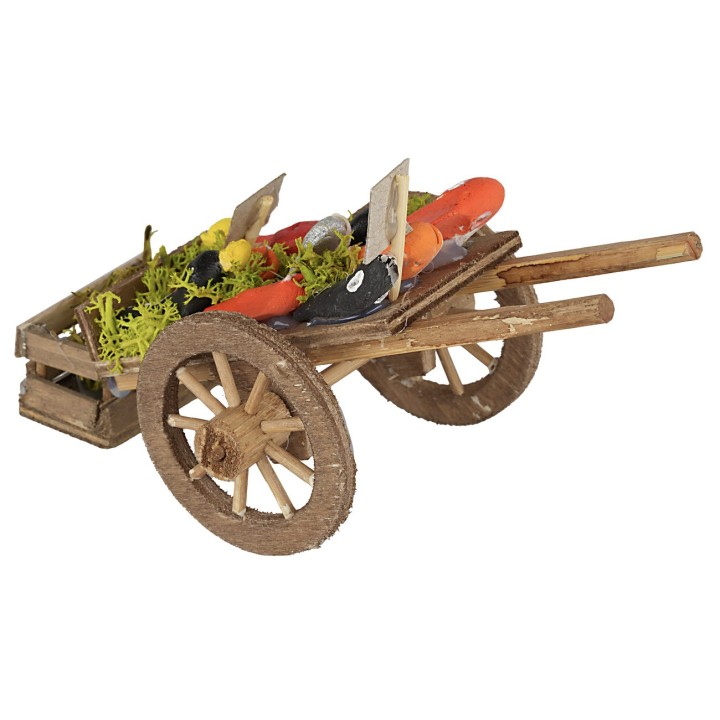 Wooden cart with fish cm 14x7x5.5 h