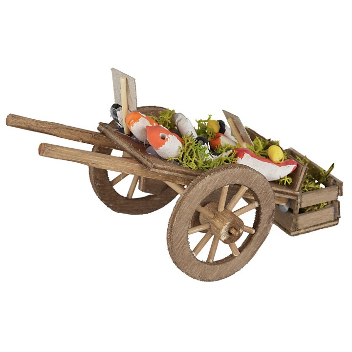 Wooden cart with fish cm 14x7x5.5 h