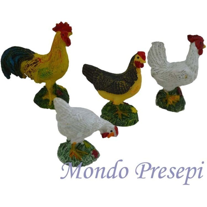 Set 4 galline in resina per statue cm 15-20