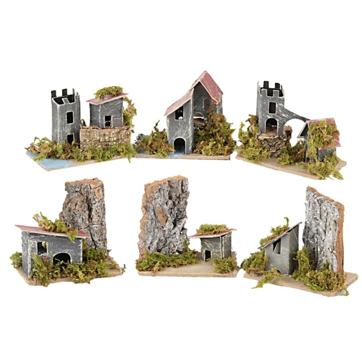 Serie de 6 casas en la distancia cm 8x5x7 h