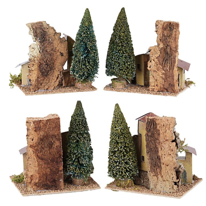 Set of 4 houses with trees cm 15x10x13 h