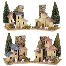 Juego de 4 casas con árboles de 15x10x13 cm h
