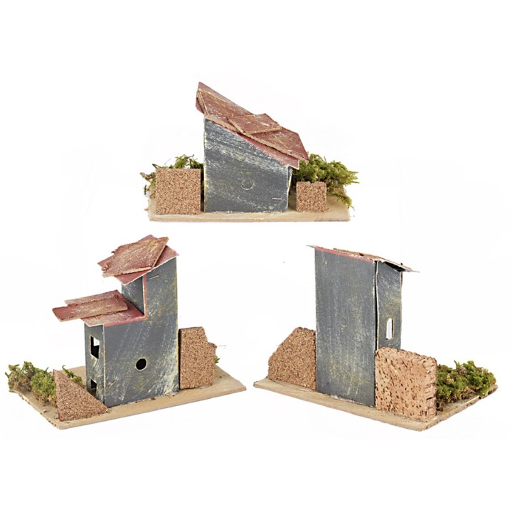 Serie de 3 casitas para belenes de 14x9x11 cm h