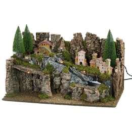 Presepe illuminato con ruscello funzionante cm 60x35x33h