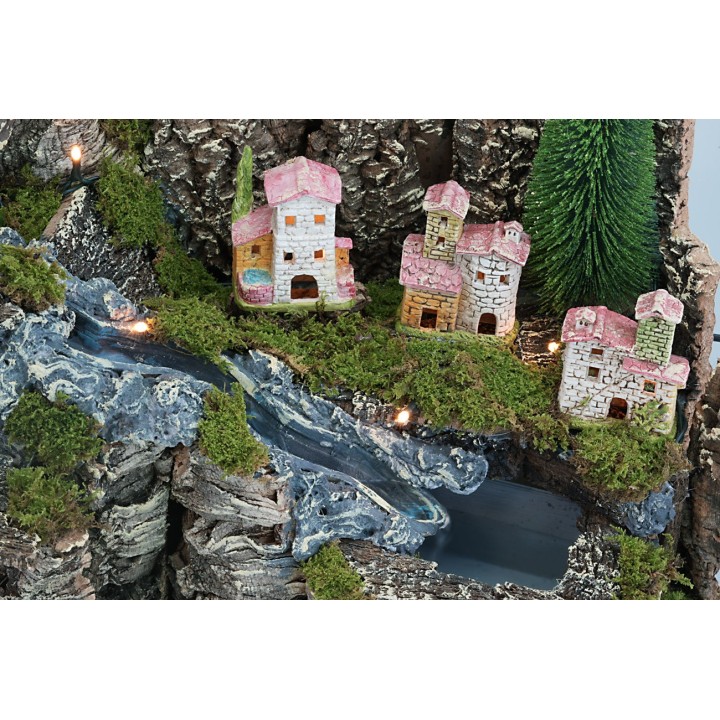 Belén iluminado con cascada funcional cm 60x35x33h