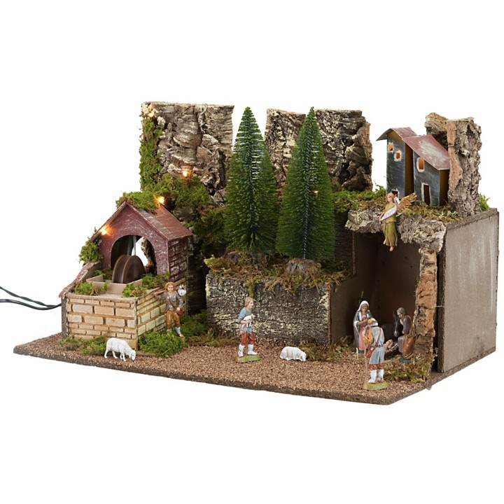 Illuminated nativity scene with statues and electric mill cm