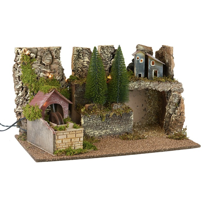 Pesebre iluminado con molino cm 60x35x35h