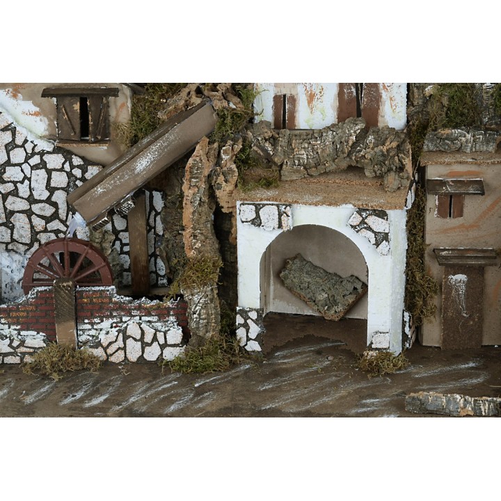 Presepe illuminato con mulino funzionante cm 76x40x54 h
