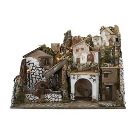 Illuminated nativity scene with mill complete with recycling