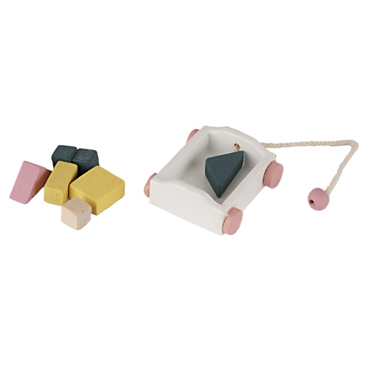 Toy cart with small wooden pieces 4x3.5x1 h
