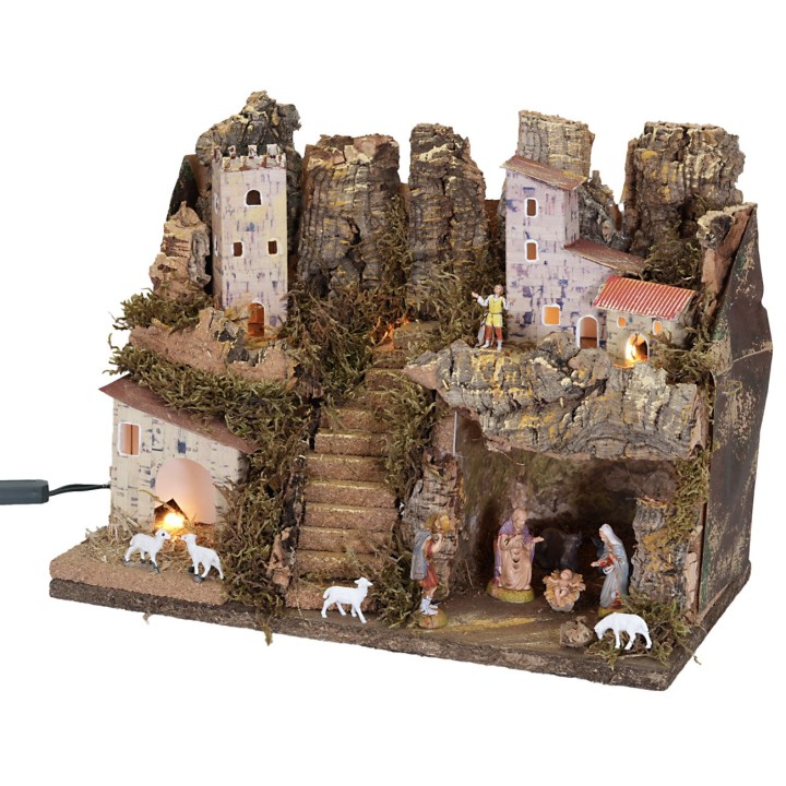 Presepe con luci completo di Natività cm 33x18x24 h