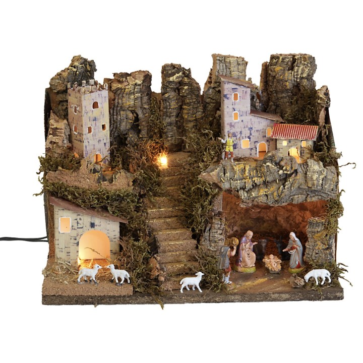Presepe con luci completo di Natività cm 33x18x24 h