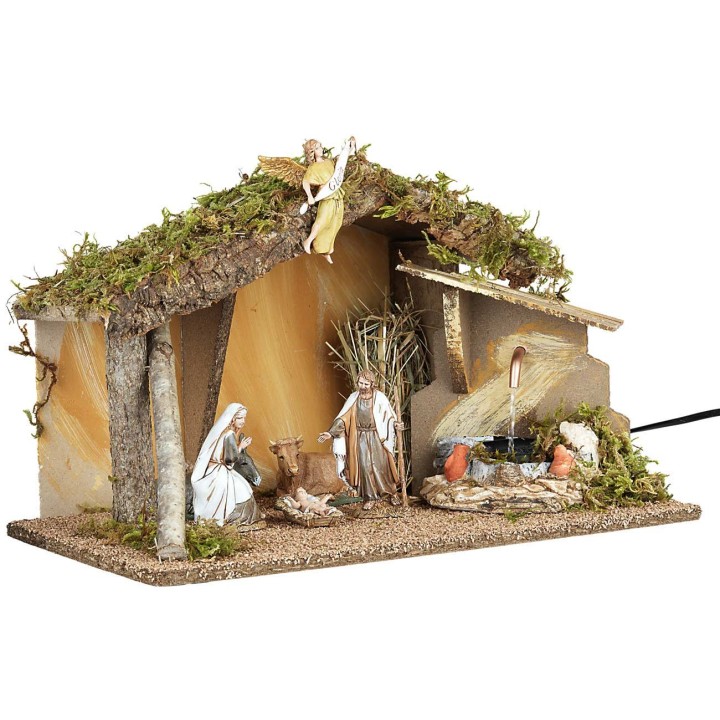 Cabaña completa de natividad con fuente funcional cm 39x23x23 h