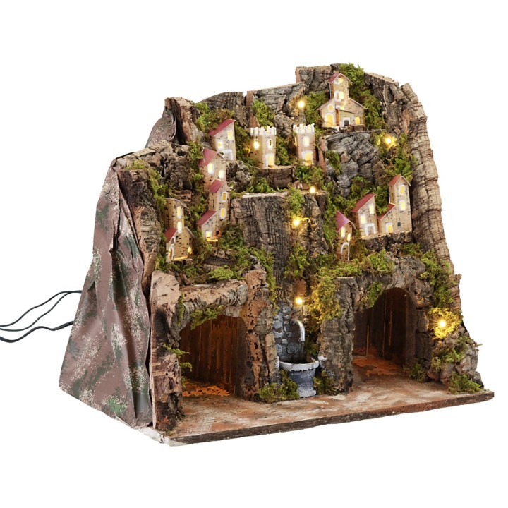 Presepe con luci e fontana funzionante cm 33x18x24 h