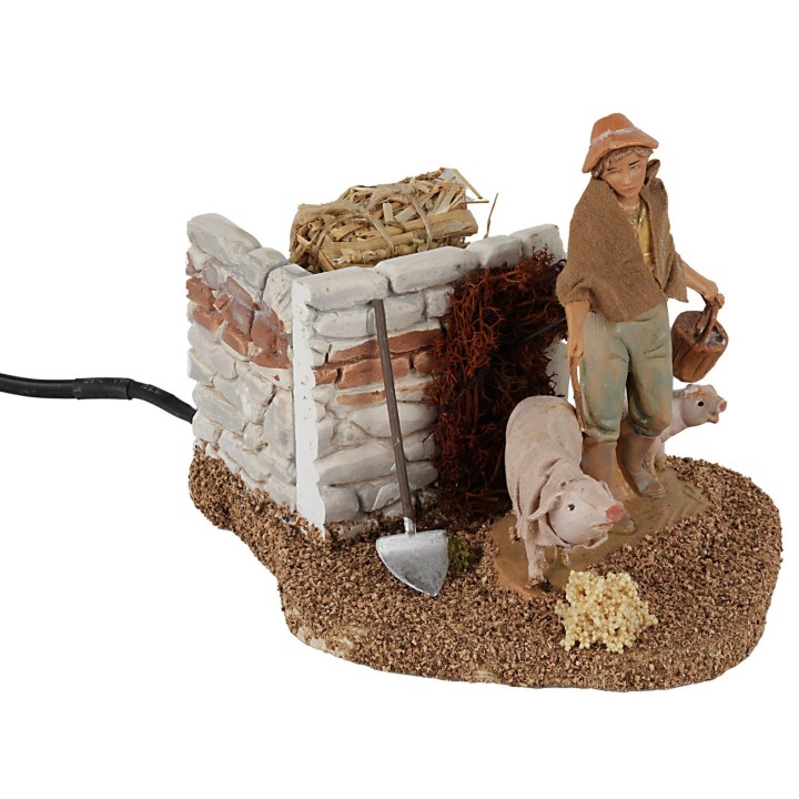 Shepherd with pigs 12 cm with dual movement