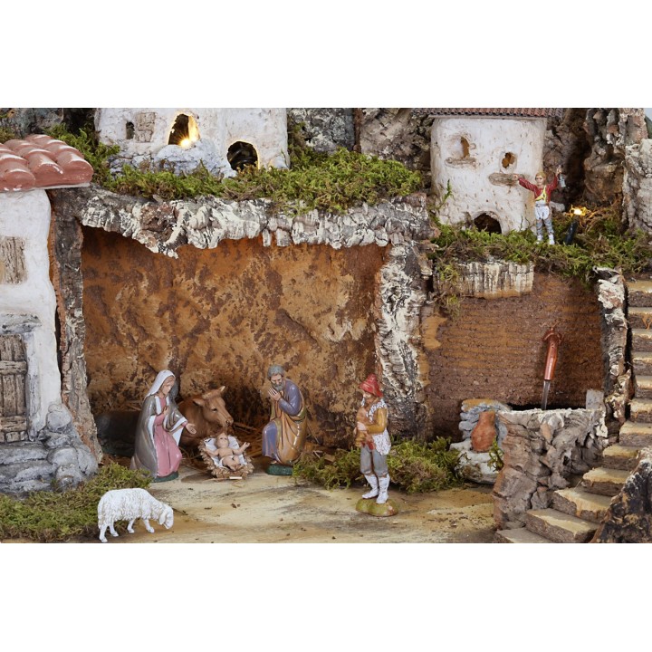 Nativity scene with lights and working fountain complete with