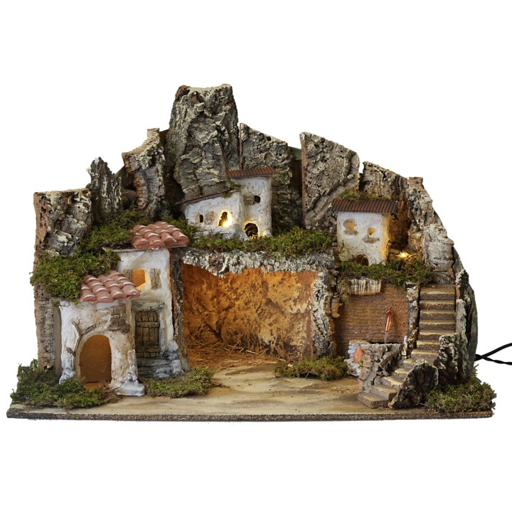 Nativity scene with lights and working fountain, dimensions