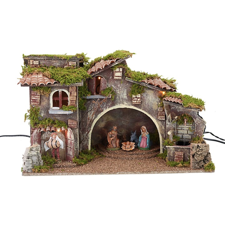Pesebre con movimiento, luces, fuente funcional y estatuas cm